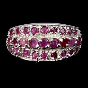 Elegant Natural Ruby cluster Ring in 925 Sterling Silver Size 6